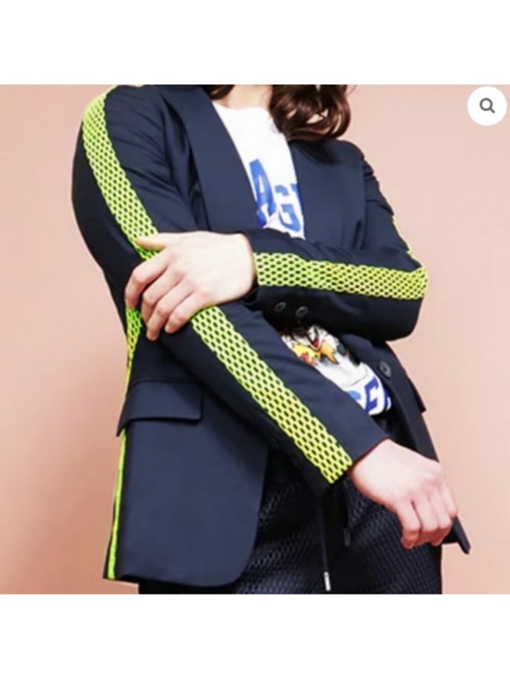 Wildfang Navy Blazer with Lime Green Florescent Fishnet - Small